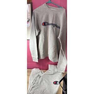 Champion Size L Men's Powerblend Fleece Pullover Crew Neck & Sweat Pant Grey QQ
